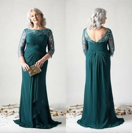 Hunter Plus Elegant Size Mother Of The Bride Dresses Lace Applique Sequined 3/4 Long Sleeve Evening Gowns Sweep Train Wedding Guest Dress