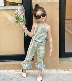 Clothing Sets 1-8years Baby Kids Summer For Girls Sleeveless Crop Tops Flared Pants 2pcs/sets Children's Fashion Clothes Outfits Girl