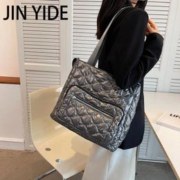 Evening Bags Space Padded Women Shoulder For Winter Large Capacity Black Handbags Designer Nylon Cotton Warm Tote Solid Shopper