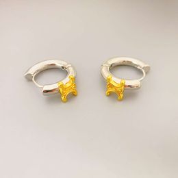 French CELI style new Arch gold and silver contrasting Colour texture fashionable small ear buckle versatile commuting earrings