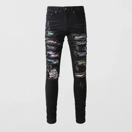 Men's Jeans Fashion Designer Men Black Stretch Destroyed Patched Slim Ripped Punk Hole Trousers Hip Hop Brand Pants Hombre