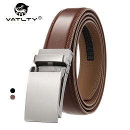 VATLTY 100cm-130cm Leather Belt for Men Alloy Automatic Buckle Silver Belt Male 31mm Non-porous Cowhide Boss Brown Belt Girdles