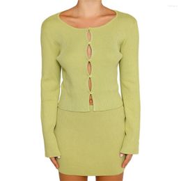 Work Dresses TETYSEYSH Women's Ribbed Two Piece Set Summer 2PCS Outfit Slim Fit Long Sleeve V-neck Tops And Mini Skirt Conjuntos De Vestidos
