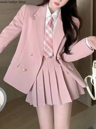 Japanese Student JK School Uniform Korean Fashion Sweet Blazers School Girls Uniform Sexy Kawaii Mini Pleated Skirt Uniform Y2k 240513
