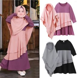 Clothing Sets 2Pcs Muslim Ramadan Children Girls Prayer Dresses Hijab Abaya Arab Kids Long Khimar Robe With Headscarf Islamic Kaftan Gown