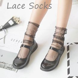 Women Socks See Through Lace Glitter Glass Silk Rhinestone Short Transparent Mesh Sock Ankle