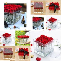 Other Event Party Supplies Clear Acrylic Rose Flower Box Gift Valentines Day Wedding Decor Case Vase Drop Delivery Home Garden Fest Dhsgm