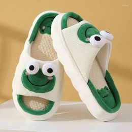 Slippers All-season Non-slip Thick-soled Cartoon Frog For Boys And Girls At Home Couples Linen