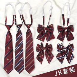 Bow Ties Set Jk Tie Female Lazy Free Japanese College Style Striped Brown Male Scholar's Clothing Red Couple Men