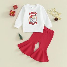 Clothing Sets Toddler Baby Girl Christmas Clothes Santa Claus Bell Bottoms Outfit Crewneck Sweatshirt Flare Pants Fall Winter Set