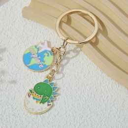 Cute Enamel Keychain Cartoon Lovely Earth Dinosaur Plane Key Ring Explore Animals Pendant For Women Men Friendship Gift Jewelry