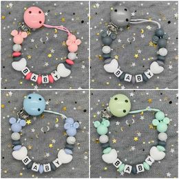 Pacifier Holders Clips# Hot Customised Handmade Personalised Name Silicone Letter Bead Nipple Clip Chain Baby Teeth Bracelet Chewing Care Gift d240521