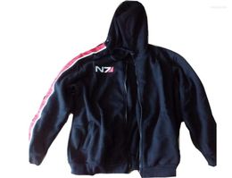 Men039s Hoodies Cosplay N7 Mass Effect Zip Up Hoodie Men Black Anime Hooded Sweatshirt Women Embordery Fleece Thick Warm Sweets4673385