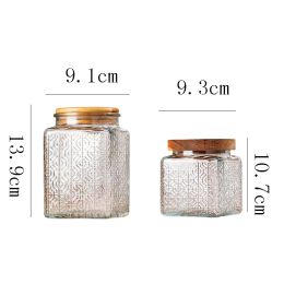 Clear Glass Storage Jar 700ml Candy Jar Household Square Glass Bottle Tea Leaves Grains Dried Fruit Snack Storage Box Home Decor