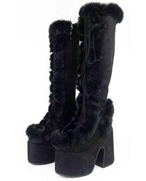 Stiefel Größe 43 Marke Goth Platform Chunky High Heels Kurzes Plüsch Cosplay Winter Stylish Punk Snowboots Schuhe Frau 2208055463380