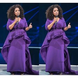 New Oprah Winfrey Formal Evening Dresses Tiered Skirts Sexy Vneck 3 4 Long Sleeve Ruffles Pleats Ruched Mother Of The Bridal Dress 0521