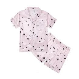 Summer Sleeping Wear Cotton Pajamas Set for Children Teen Girl Boy Soft Tops and Shorts Pyjamas Kids Moon Hearts Print Clothing 240521