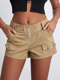 Women's Shorts 2024 Low Rise Fashion Vintage Solid Colour Summer Short Pants Cargo For Beach Nightclub Streetwear