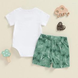 Clothing Sets 2-Piece Baby Boys Set Short Sleeve Round Neck Letter Print Romper Coconut Palm Shorts Outfits