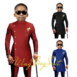 African Style Boys Suit Long Jacket Pants 2 Piece Set Single Breasted Blazer Wedding Tuxedo Kids Formal Party Dress 240521