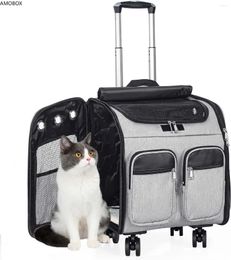 Cat Carriers AMOBOX Pet Carrier Backpack With Detachable 4 Wheels Travel Stroller Car Seat Collapsible Breathable Mesh Panels