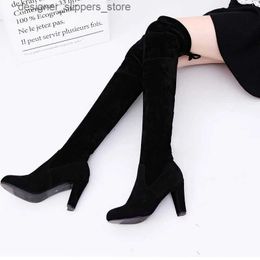 Boots Womens long boots sexy high heels suede lace above knee autumn winter warm shoes womens ultra-thin high boot party Q240521