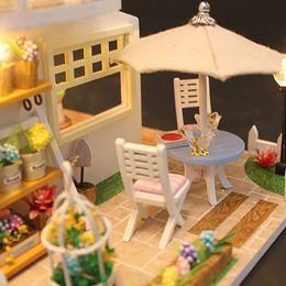 3D Puzzle Building Model Kit Wooden Miniature Doll House With LED Lights Assembled DollHouses Home Decoration Birthday Gifts db5ba