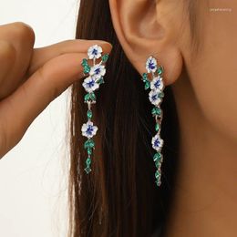 Berets Retro Enamel Flower Drop Earrings Feminine Blue Petunia Long Wedding Party Aesthetic Jewellery