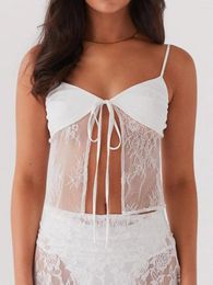 Women's Tanks Women S Y2K Spaghetti Strap Lace Crop Top Slit Front Tie Up Cami Sleeveless Deep V Neck Summer Cute Camisole