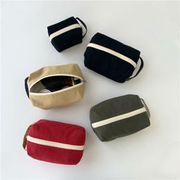 Large Canvas Contrasting Colour Cosmetic Bag Cotton Solid Colour Simple Japanese-style Commuting Storage Toiletry Bag Japan And South Korea