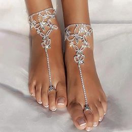 Anklets Stonefans 1pc Bohemian Butterfly Rhinestone Anklet Toe Jewelry Beach Foot Chain Ankle Bracelet On The Leg For Women