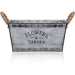 Vases Tin Flower Pot Iron Planter Bucket Retro Decor Rustic Plants Outdoor Handles Vase Containers