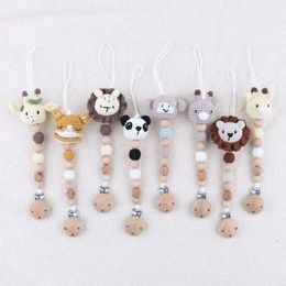 Pacifier Holders Clips# Vintage wooden bead baby pacifier clip cute crochet animal bead baby pacifier clip toy d240521