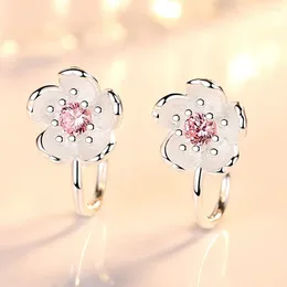 Stud Earrings 2pcs Niche Design Crystal Flower Fashion Jewellery Pink Ear Clip Purple Gift Women