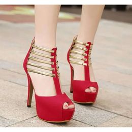 Ballroom Gold Strap Dance High New Sandals For Women Red Heels Elegant Wedding Bridal Shoe c86