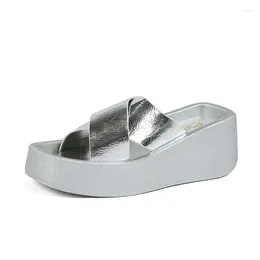 Dance Shoes 2024 Women's Thick Sole Slippers For Summer Outwear Silver Slope Heel Sandals Fashion And Comfortable