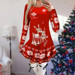 Casual Dresses Year 2024 Christmas For Women Elk Print Long Sleeve Mini Dress Autumn Winter Fashion Ladies Holiday
