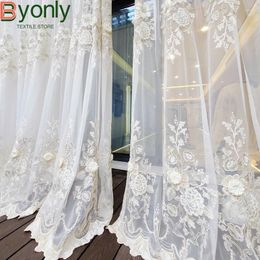 Curtain Customized High-end Handcrafted Embossed Embroidered Beads Window Screens For Living Room Bedroom French Balcony Floating