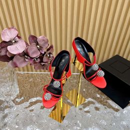Designer Sandals Yslheels Summer Womens Slim High Heel Sandals Decorazione di cristallo di lusso ad alto tallone aperto Abito da sera Scarpe per feste Scarpe per matrimoni 11 cm