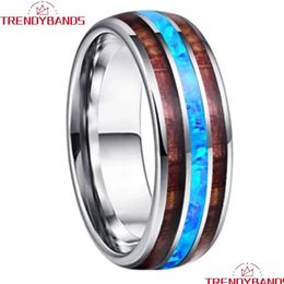 Band Rings 8Mm Tungsten Carbide Wedding For Men Wemen Mticolor Opal Chip Koa Wood Inlay Engagement Polished Finished Comfort Fit Dro Dhngd