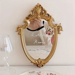 Vintage Makeup Mirror Gold Frame WallMounted for Bedroom Artistic Home Decor Supplies Bathroom Wedding Gift 240509