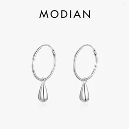 Hoop Earrings MODIAN 925 Sterling Silver Minimalist Round Smooth Water Drop Charm For Women Fine Jewellery