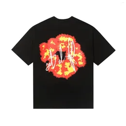 Men's T Shirts Cotton Shirt Summer Flame Flower Printed Graphic Mens Womens T-shirts Baggy Unisex Clothes Streetwear Brand Tee