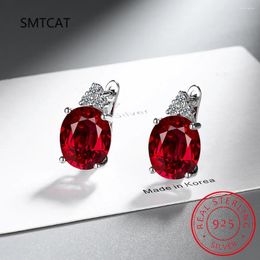 Stud Earrings Oval Red Genuine Natural Garnet 925 Sterling Silver For Women Fashion Statement Gemstone Jewelry