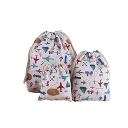 Storage Bags 3Pcs Cotton Linen Shopping Bag Animal Painting Drawstring Gift Portable Rack Lovely Pouch For Home