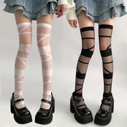 Women Socks Y2k Japanese Girls Bandage Thigh High Stockings Ultra-thin Nylon Long Lolita Kawaii Cute Knee Sock Stocking
