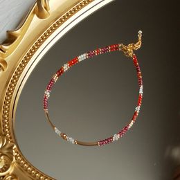 Lii Ji Carnelian Garnet Moonstone Red Jasper 14K Gold Filled Beaded Anklet 243cm Crystal Handmade Jewellery For Women Gift 240522
