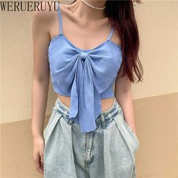 Women's Tanks Camis Summer Bow Top Womens Y2k Street Clothing Korean Fashion Tank Top Blue White Pink Sleeveless Cute Tank Top 2023 Womens Tank Top d240521