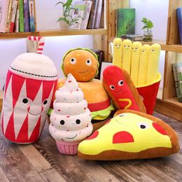 Plush Dolls Cute plush fast food burgers ice fries toys filled with popcorn cake pizza pillow pads childrens toys birthday gifts H240521
