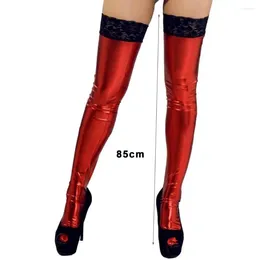 Women Socks Breathable Stockings Women's Lace Faux Leather Thigh Length Anti-slip Cosplay Lady Soft Elastic